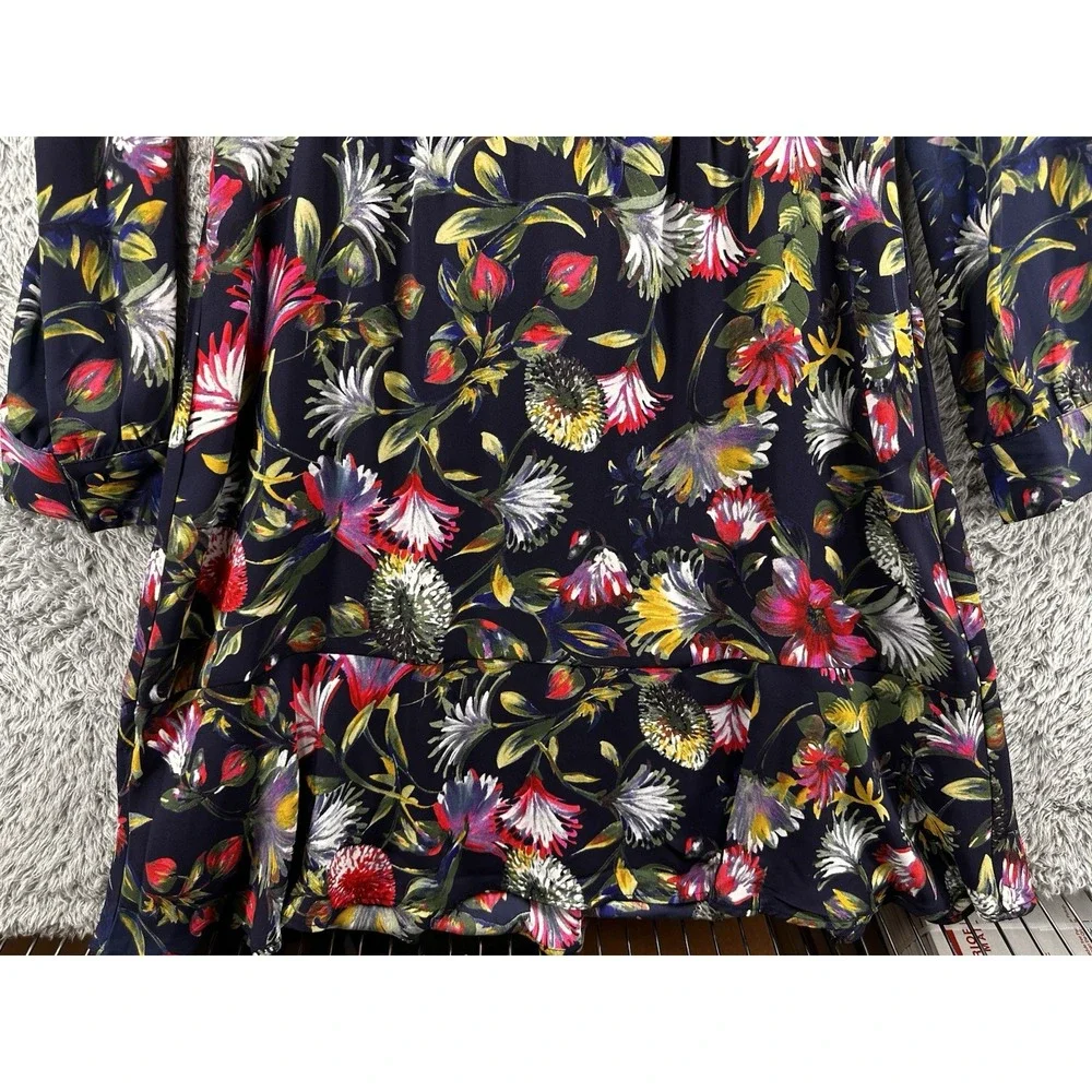 J. Crew Floral Mini Dress Women Sz‎ 10 Navy Blue Long Sleeves